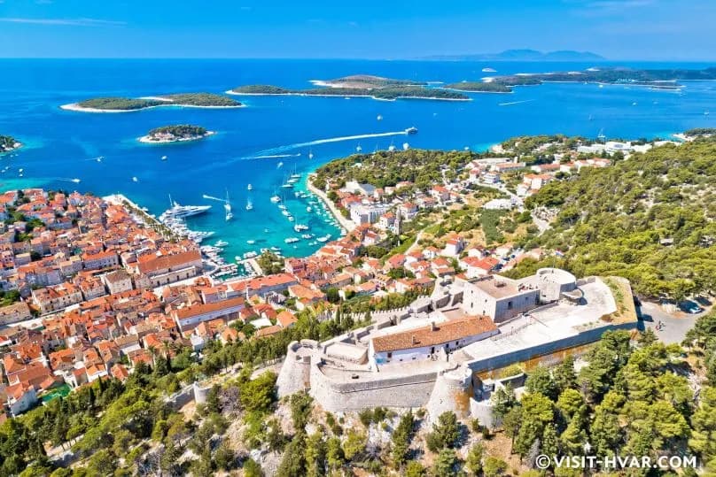 Hvar Town waterfront and historic core on Hvar Island