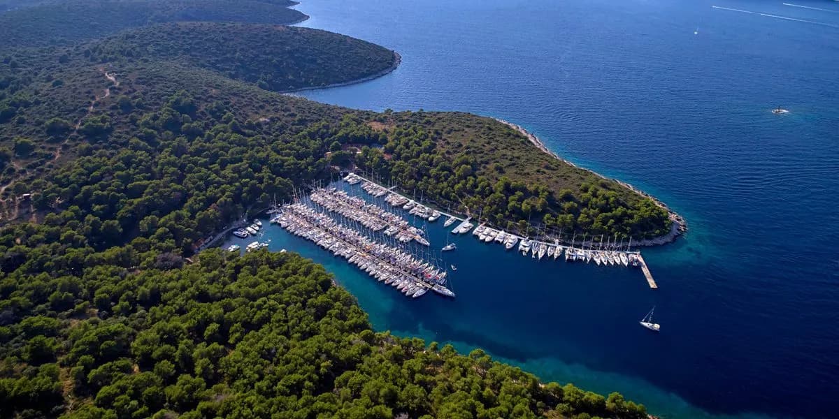 Aerial view of ACI Marina Palmizana on the Pakleni Islands near Hvar Town