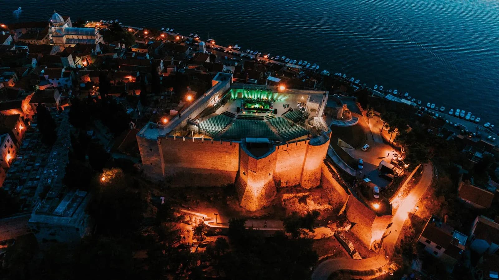 Evening view from St. Michael's Fortress above Sibenik old town